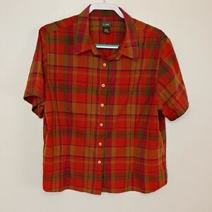 L.L. Bean Red and Green Plaid Blouse